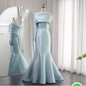 Elegant Blue One Shoulder Mermaid Evening Dress